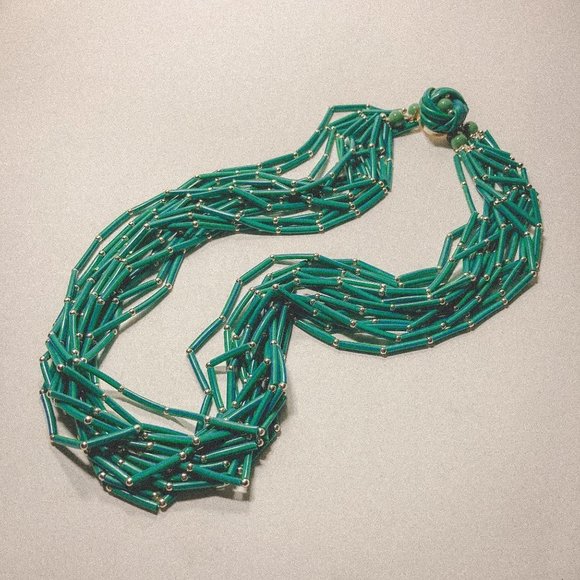 Japan Jewelry - Vintage Japanese Green Tube Multi Strand Necklace
